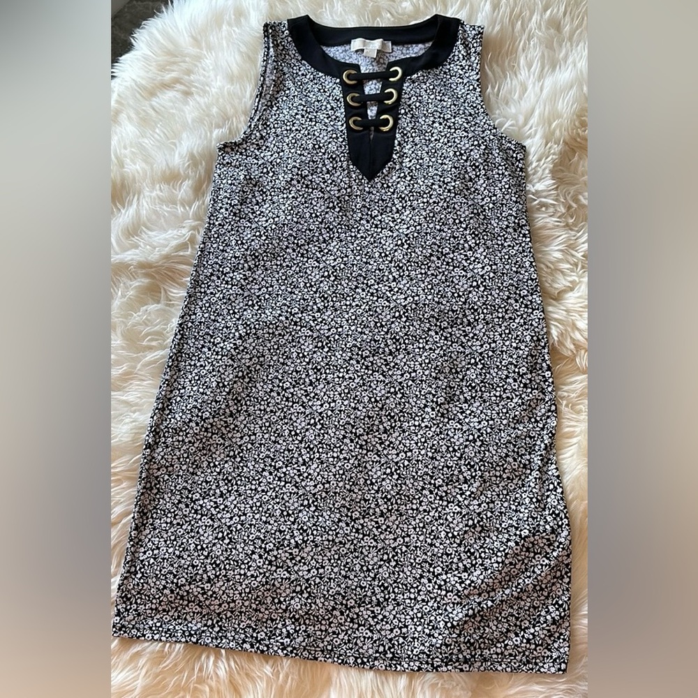Michael Kors Black and White Flower Print Dress Size M
